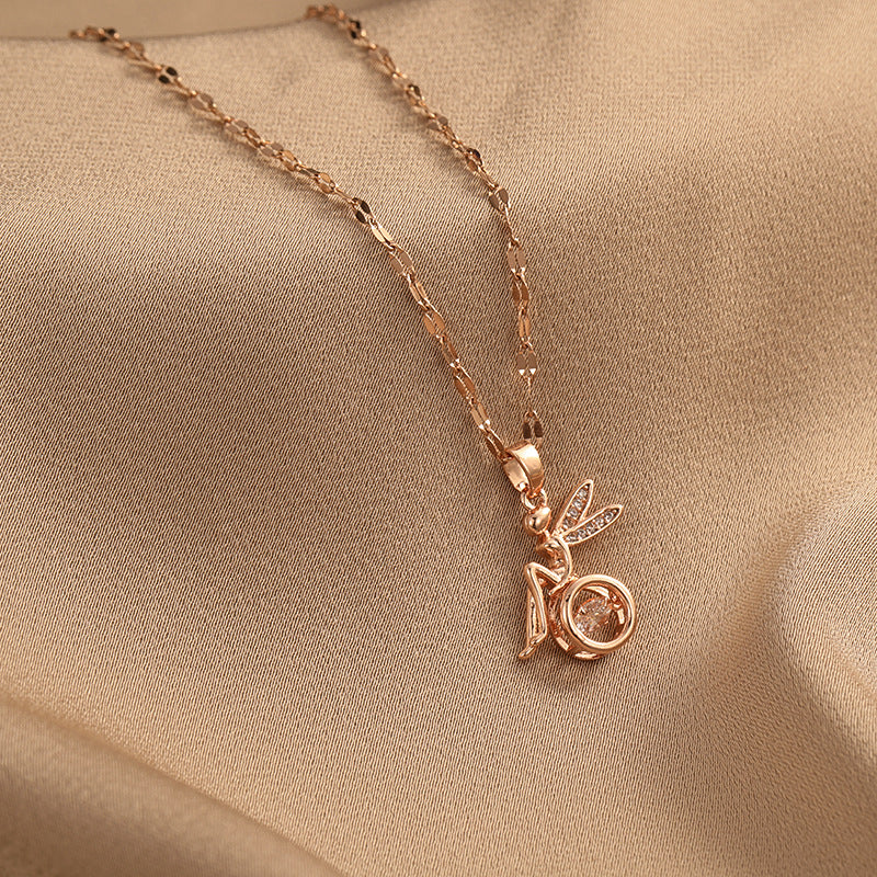 Wholesale Pendant with Diamond Rose Gold Lip Chain Titanium Steel Clavicle Chain Choker Necklace ACC-NE-Ruon002