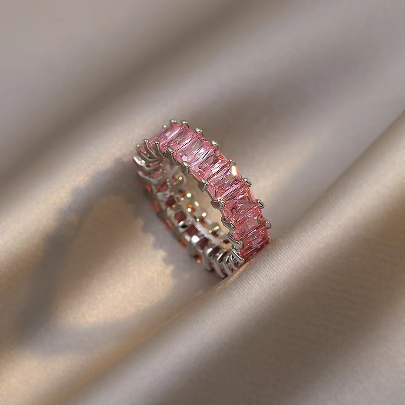 Wholesale  luxury pink lovely ring full diamond zircon light luxury  ring
