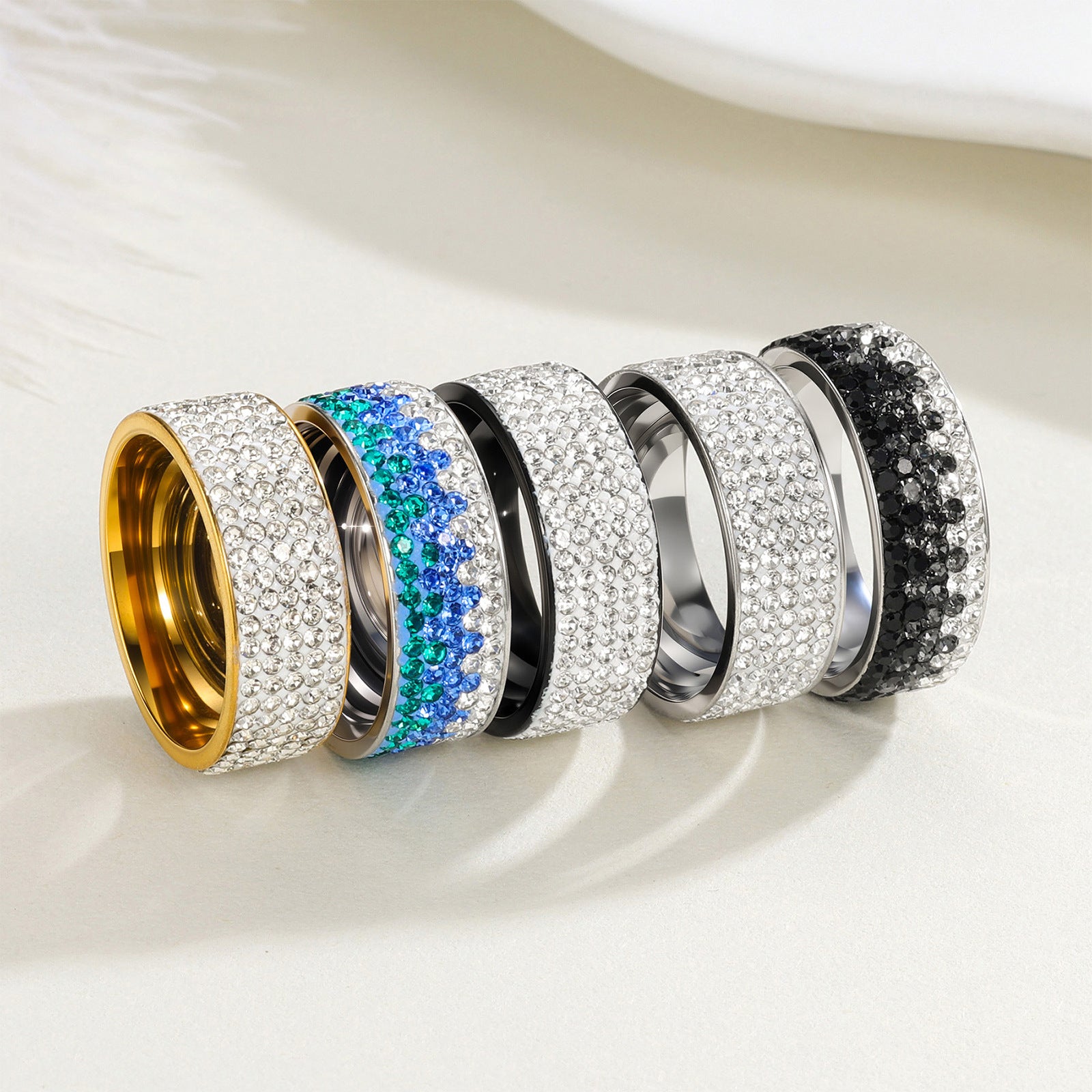 Wholesale European Style Stainless Steel Electroplated Five-Row Ring for Women - Fashion Jewelry Accessory
