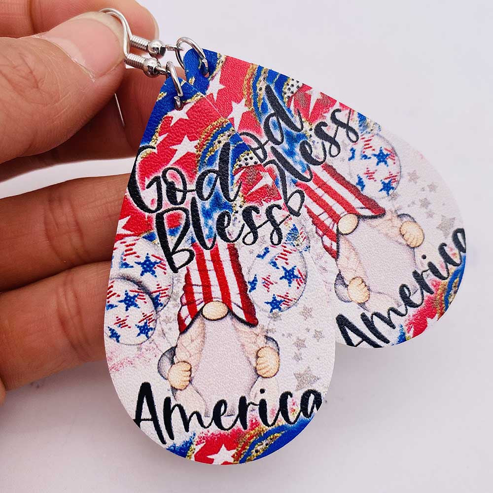 Wholesale Red  Blue and White Teardrop  Leather Western-Style Stud Earrings