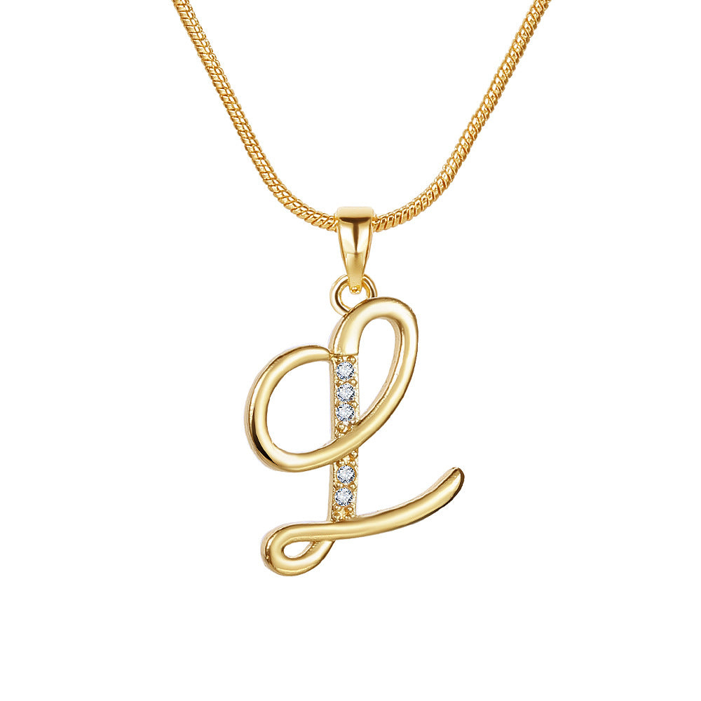 Wholesale 26 Letter Creative Simple Copper Zircon Snake Chain Gold Necklace
