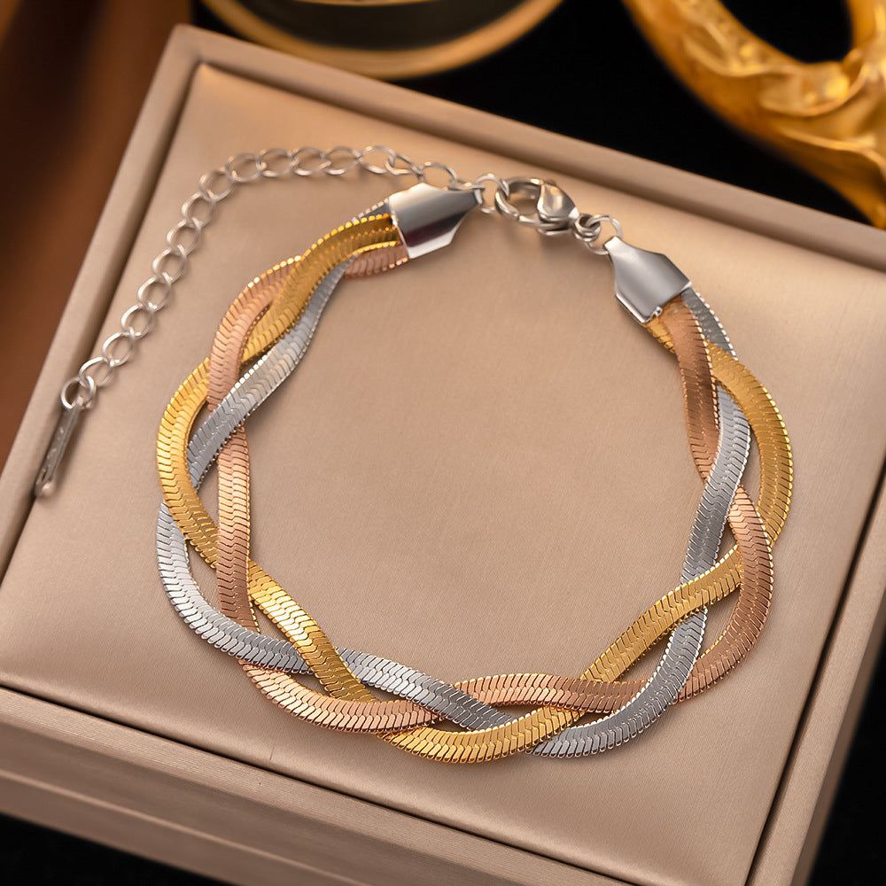 Wholesale Stainless Steel Woven Snake Bone Bracelet Three Colors Jewelry Accessory for Everyday Wear