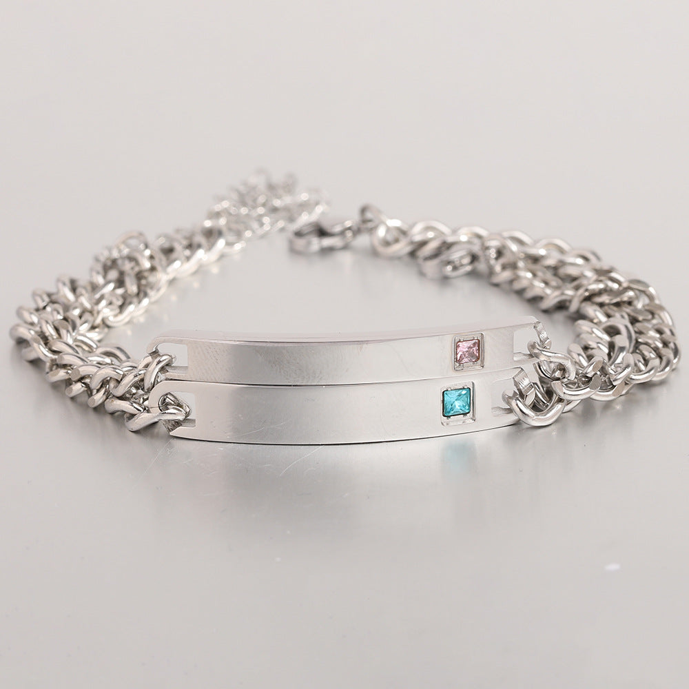 Wholesale  Titanium Steel Diamond Couple Bracelet