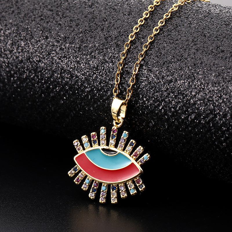 Wholesale Chic Demon Eye Pendant Necklace Copper Electroplated O Shaped Chain Stylish Jewelry Accessory For Boutique Resale