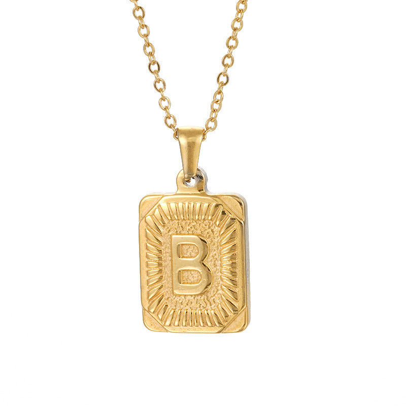 Wholesale  18K gold square brand stainless steel letter pendant necklace