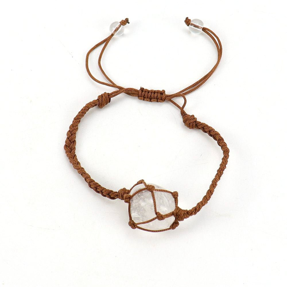 Wholesale Hand Woven Brown Jade Thread Crystal Amethyst Stone Net Pocket Bracelet ACC-BT-HanX003