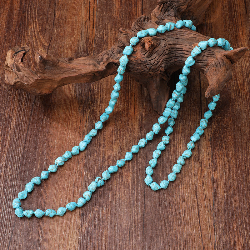 Wholesale 1. 2 meter Hand-knotted Ethnic Style Turquoise Long Necklace