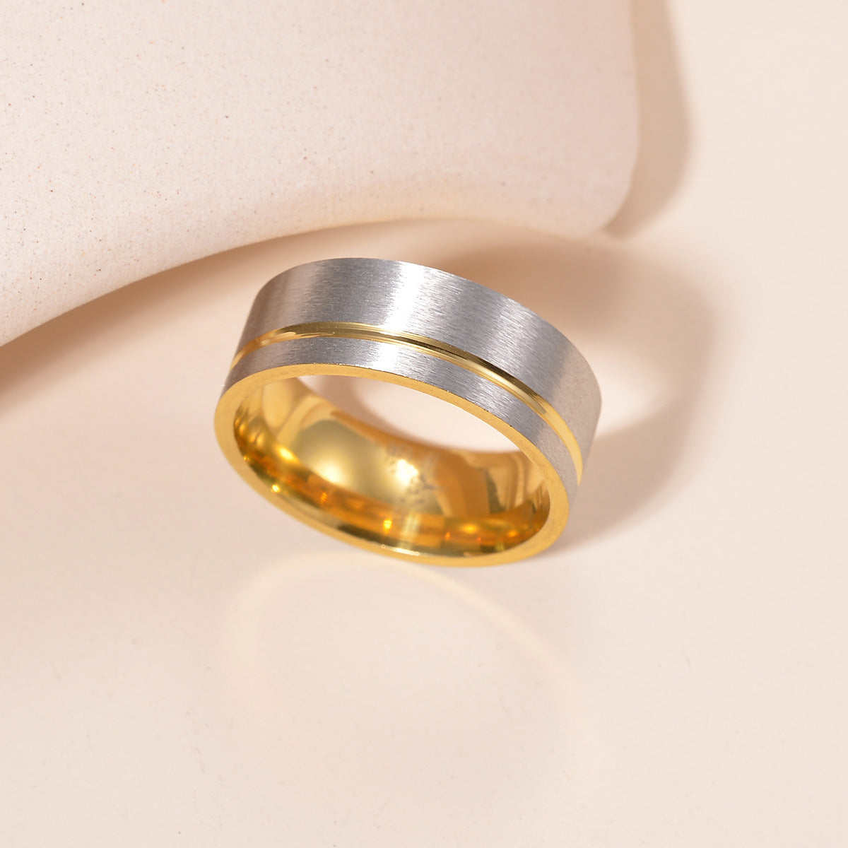 Wholesale  gold and silver frosted 8mm stainless steel ring