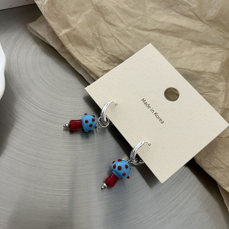 Wholesale Oil Drop Contrast Color Cartoon Mushroom Earrings