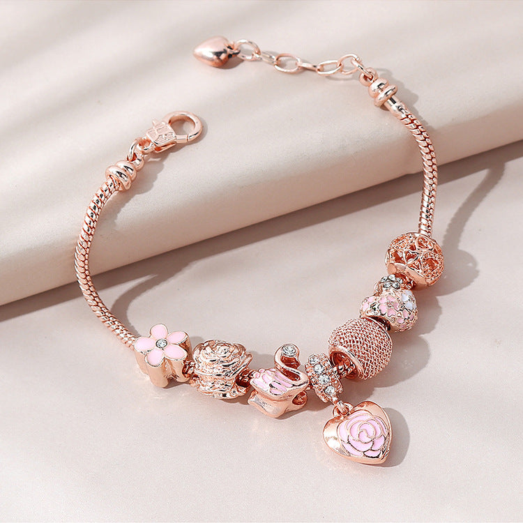 Wholesale Oil Dripping Rose Heart Beaded Bracelet Swan Lantern Beads ACC-BT-Qianzi002