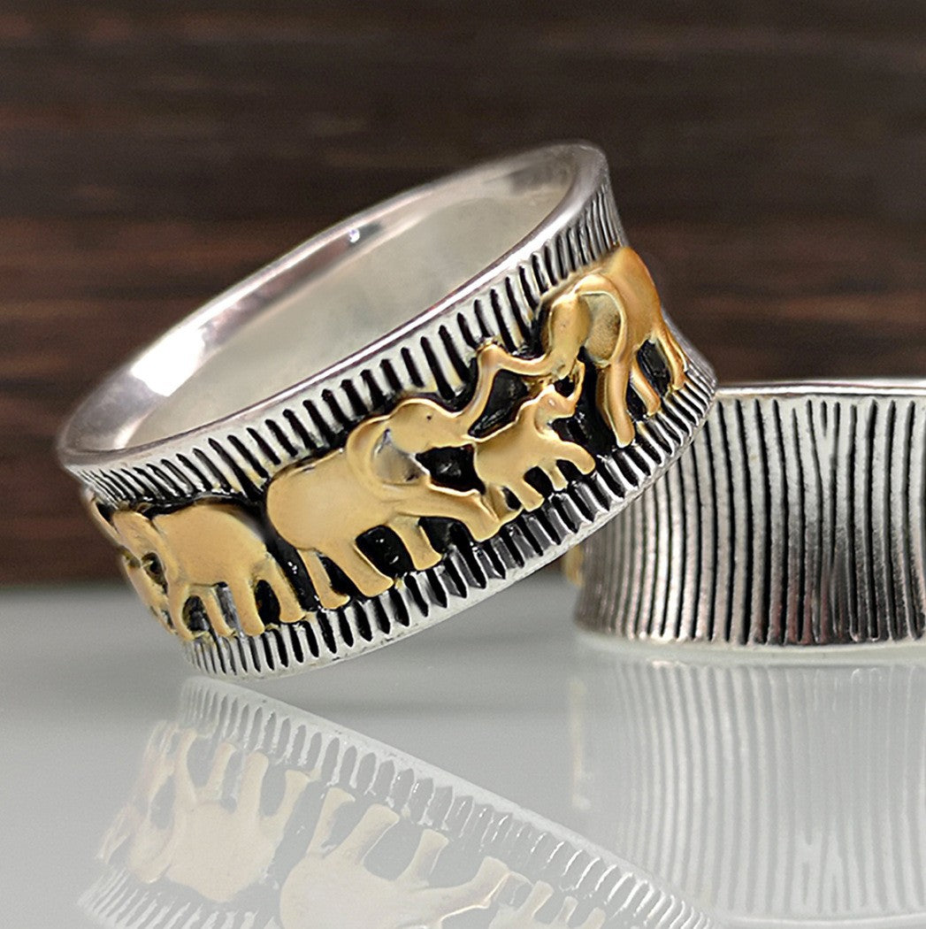 Wholesale  Retro Animal Elephant Ring Double Color Gold Plating  Ring