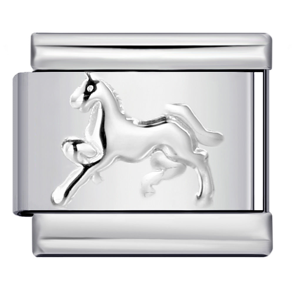 Wholesale  Italian modular  Convex silver stamped pattern DIY titanium steel bracelet