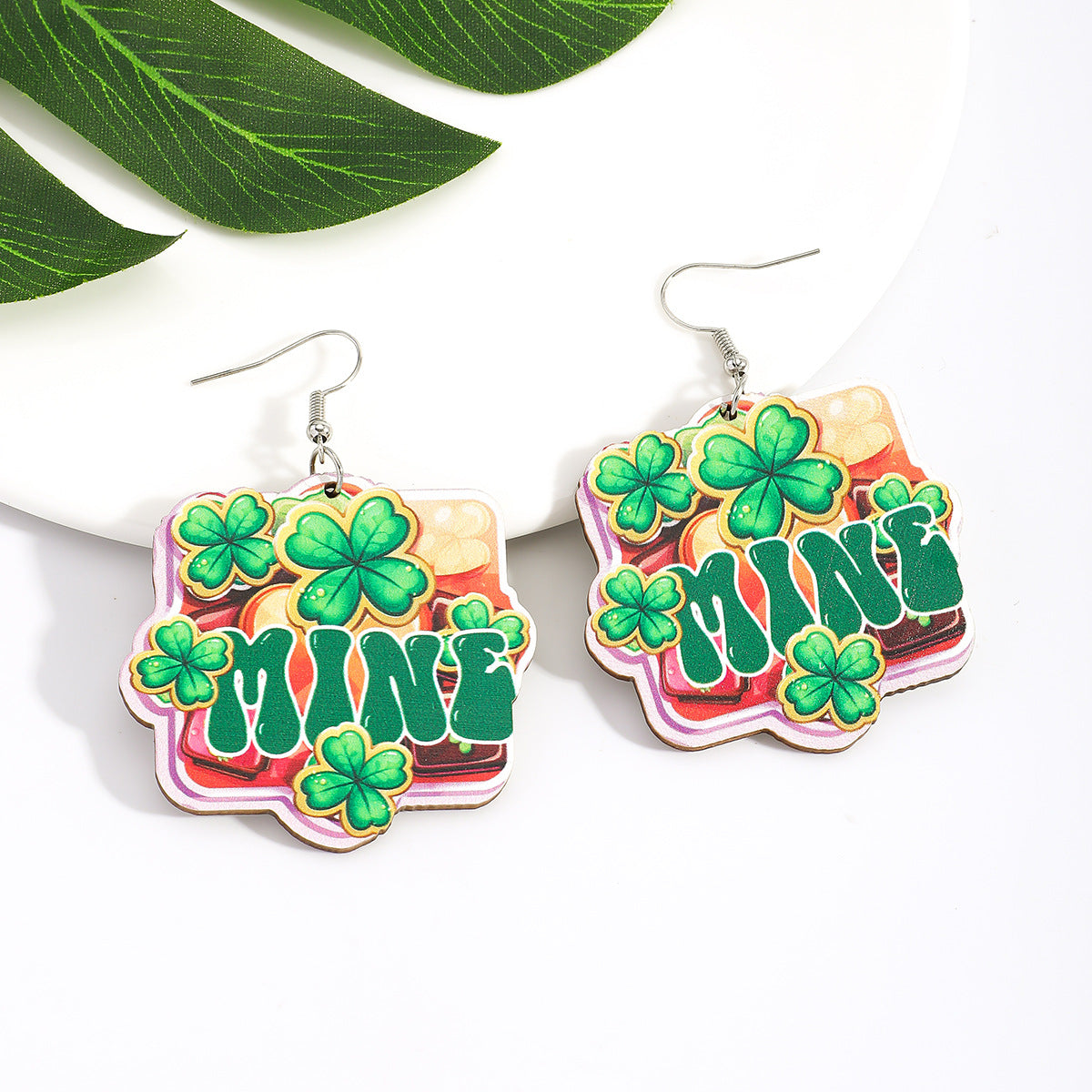 Wholesale Wooden St.  Patrick' s Day Shamrock Earrings