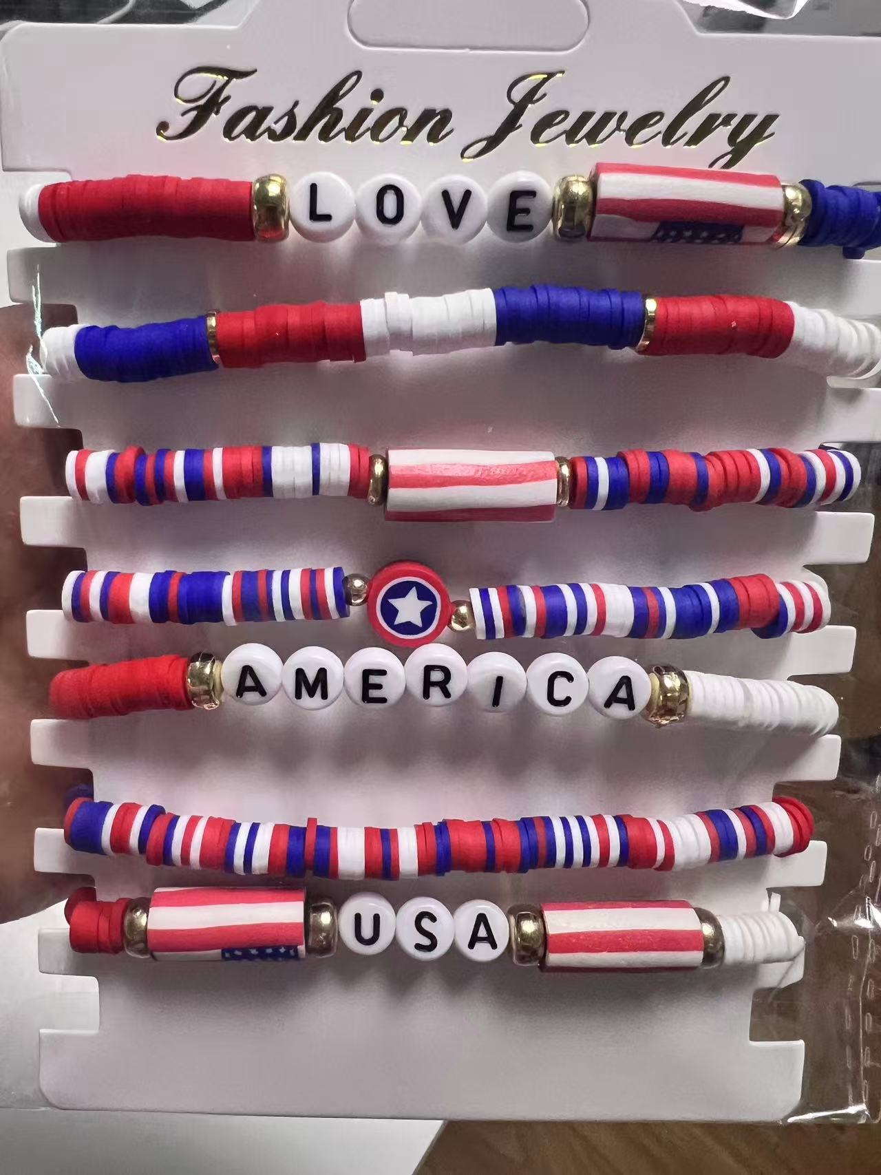 Wholesale Independence Day Women' s Bracelet 8 Clay Bead bracelet Layered Bracelet Set