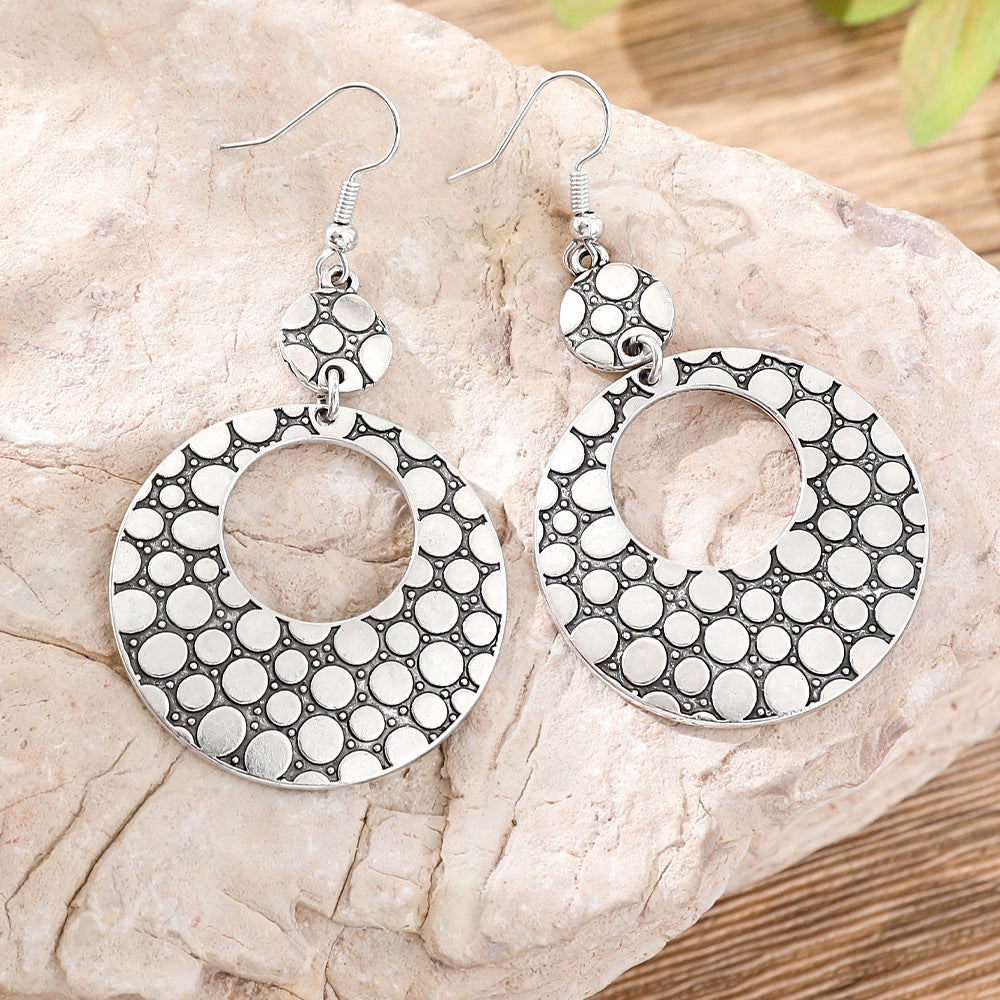 Wholesale Bohemian Retro Circular Antique Silver Tassel Earrings Tibetan Style Ethnic Zinc Alloy Jewelry Accessory Gift