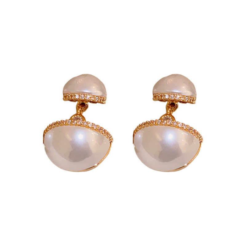Wholesale Real Gold Silver Needle Zircon Pearl Earrings