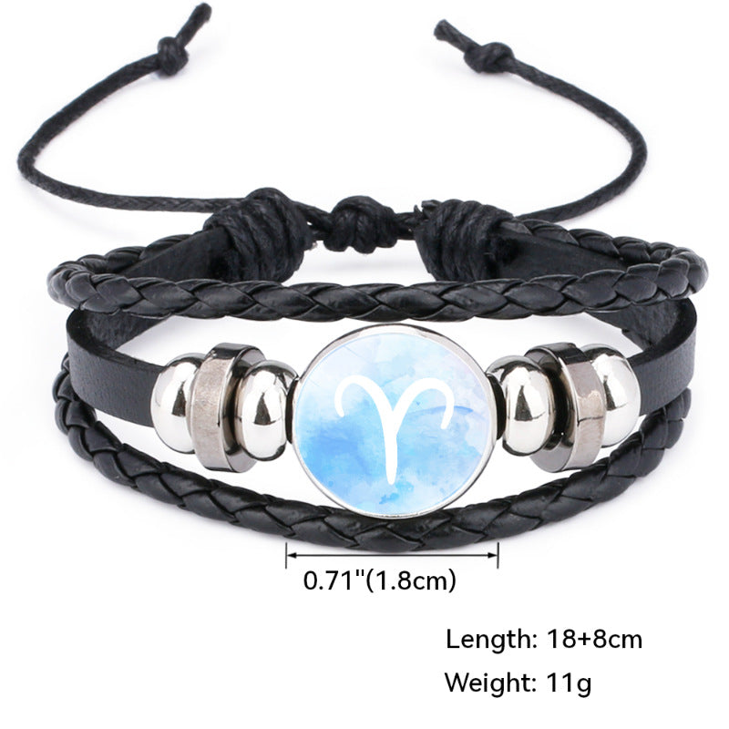 Wholesale  accessories twelve constellation handmade beaded rope leather bracelet
