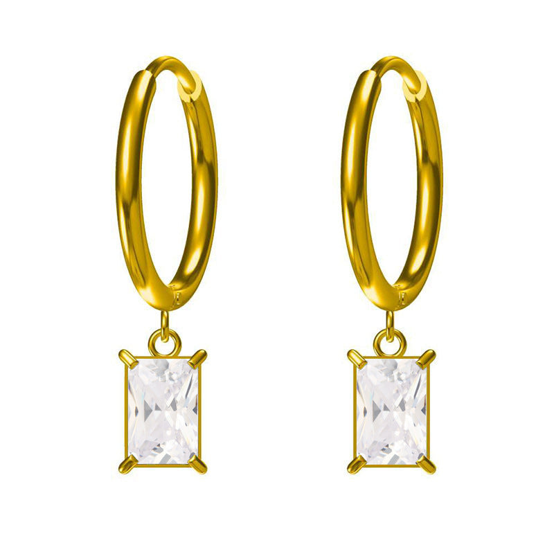 Wholesale 2PCS Steel-titanium colored zircon earrings