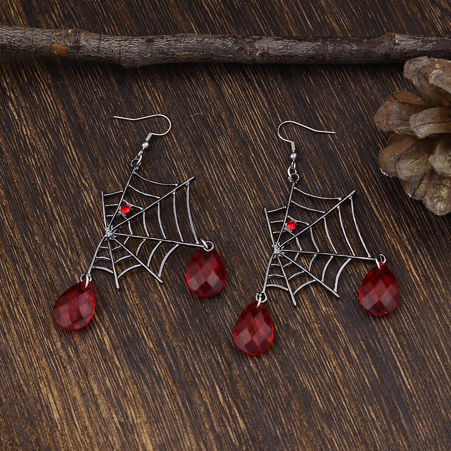 Wholesale Vintage Punk  Web Gem Pendant Earrings Zinc Alloy Gunmetal Black  Jewelry Accessory