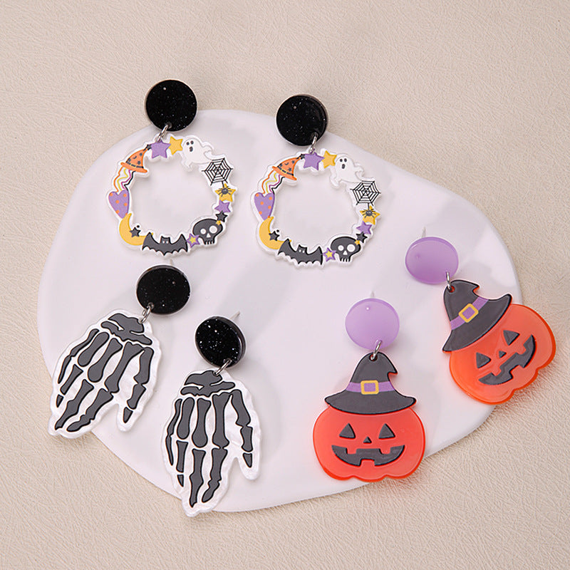 Wholesale Halloween Cartoon Funny Acrylic Plate Pumpkin Ghost Skull Earrings ACC-ES-BinLi004