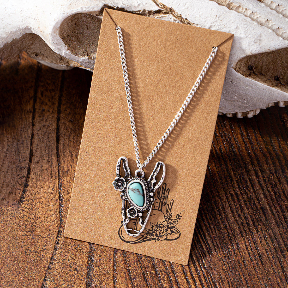 Wholesale Vintage Western Style Butterfly Bull Head Pendant Necklace