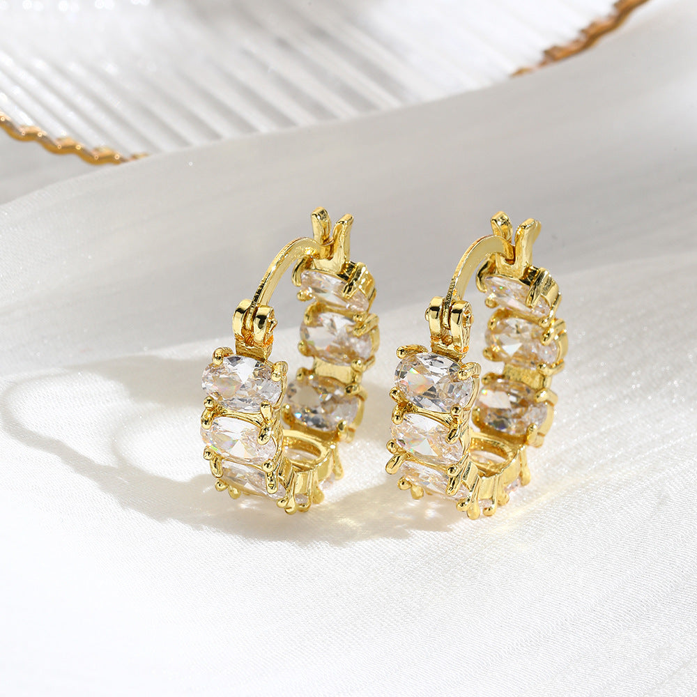 Wholesale Copper Plated 18K Light Luxury Full Diamond Square  Earrings