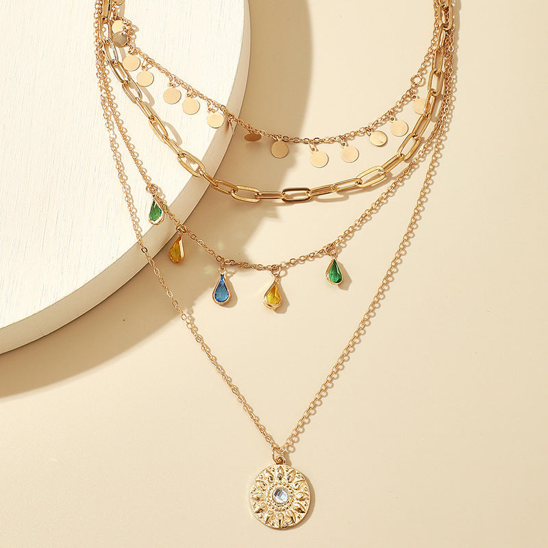 Wholesale Fashion Layered Necklace Set Golden Geometric Pendant Clavicle Chain Women Jewelry