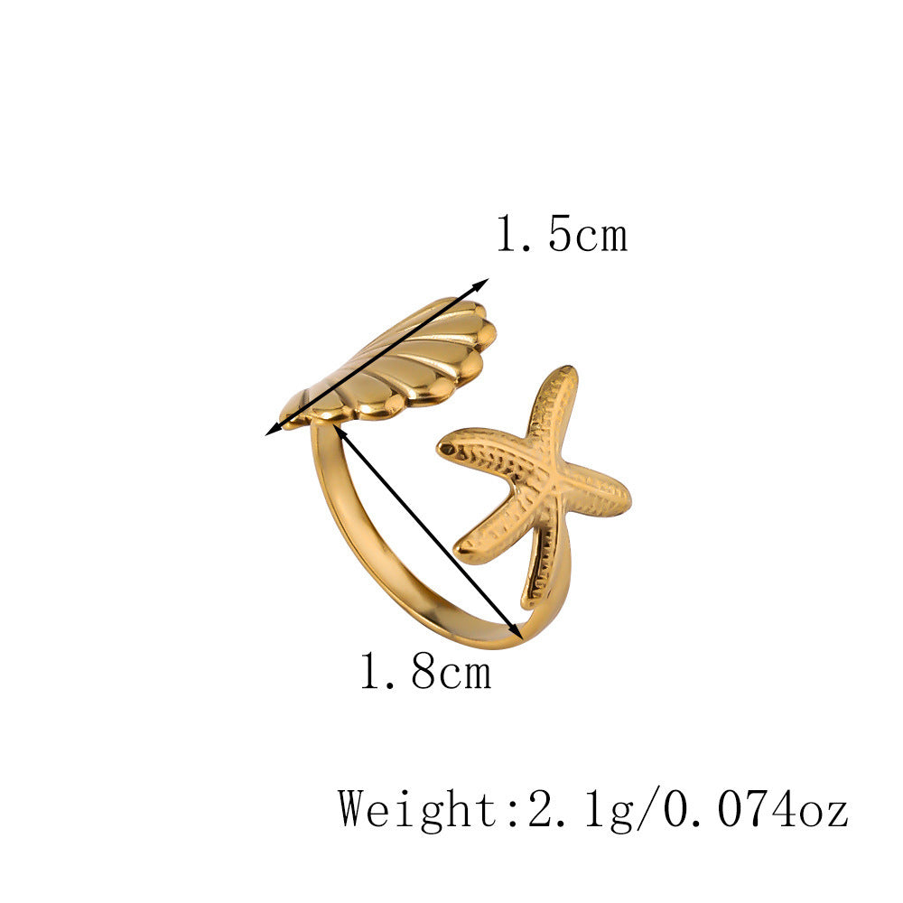 Wholesale titanium steel starfish scallop element open ring