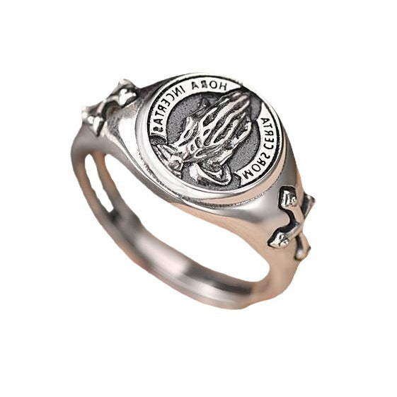 Wholesale Electroplated Alloy Praying Hands Ring Adjustable Unisex Fashion Accessory