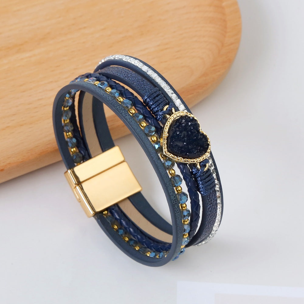 Wholesale love bracelet handwoven leather magnet buckle diamond alloy bracelet ACC-BT-Hongx001
