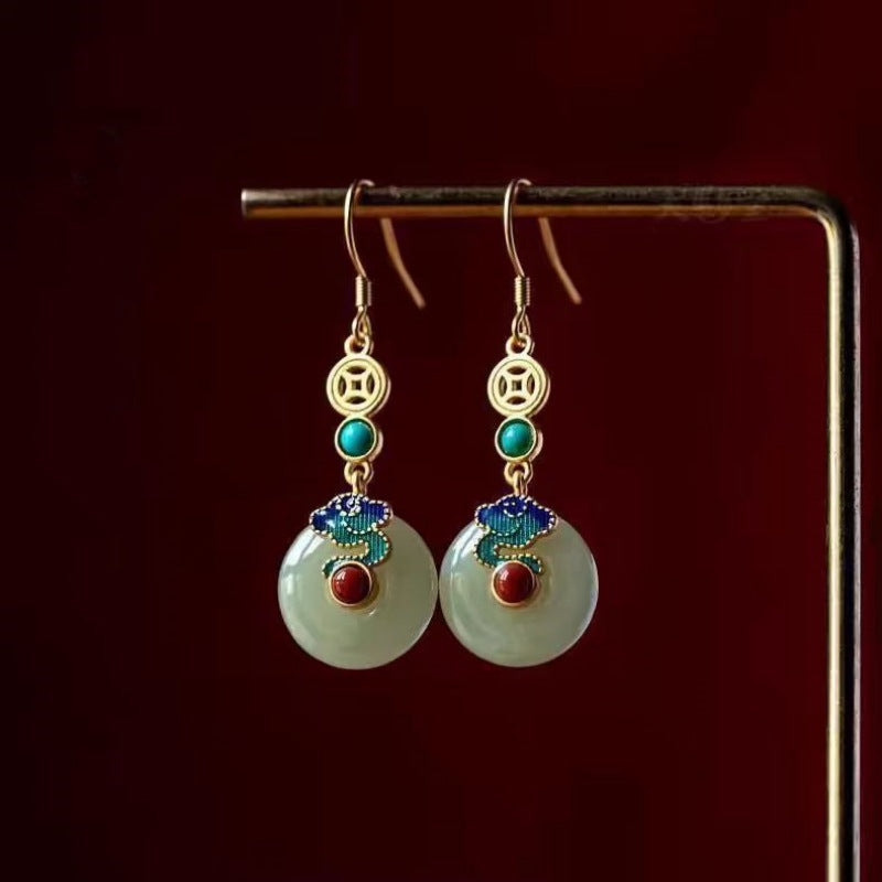 Wholesale Retro Chinese Style Xiangyun Ping An Buckle Earrings,  Trendy Fashion Accessory for Party Wear