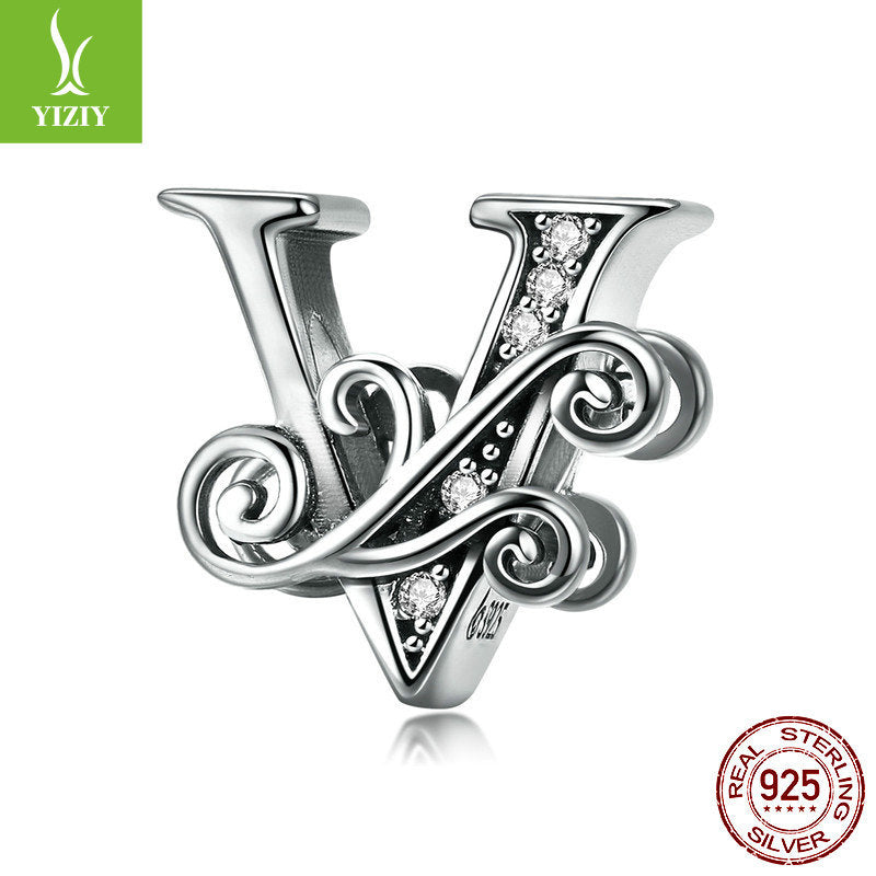 Wholesale 26 Letters DIY Beaded Bracelet Accessories Inlaid with Zircon Sterling Silver Beads Charms ACC-CHS-YinZhiyun001