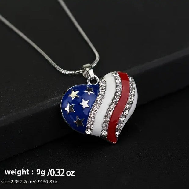Wholesale American flag enamel red White blue heart-shaped Independence Day pendant necklace