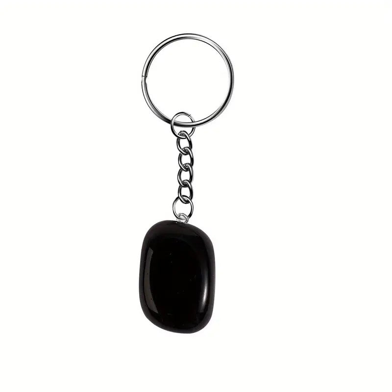 Wholesale Chic Natural Crystal Gemstone Keychain Amulet Pendant Stainless Steel Keyring Bag Charm Jewelry Accessory