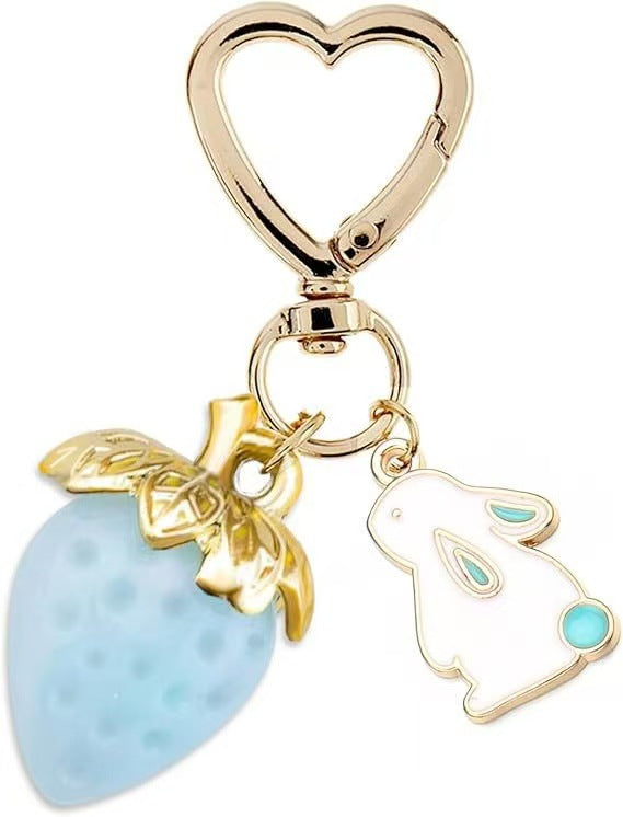 Wholesale Cute Strawberry Pearl Bow Bag Charm Keychain Plastic Resin Pendant Boutique Resale Car Key Accessory
