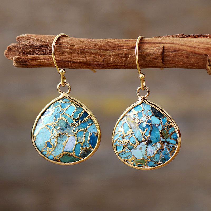 Wholesale  Bohemian Natural Stone Teardrop Pendant Earrings
