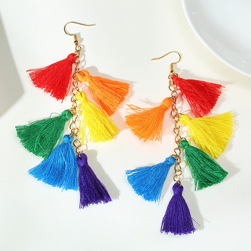 Wholesale Color Block Colorful Long Bohemian Tassel Earrings LGBT Earrings ACC-ES-Guangg001