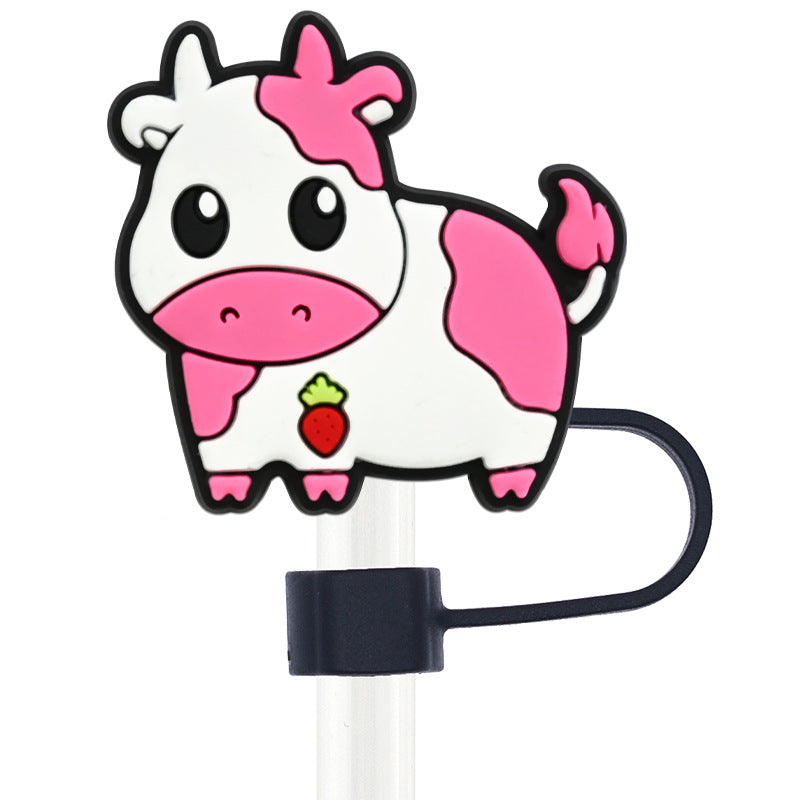 Wholesale Random 100pcs Cow 10mm PVC Soft Straw Tube Cap ACC-SCR-RYY071