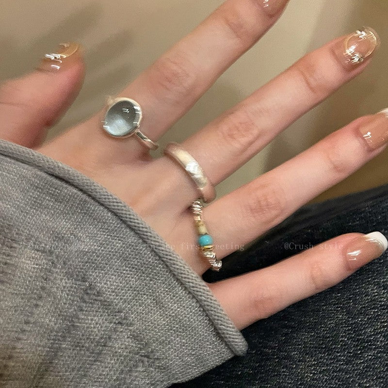 Wholesale Broken Silver Natural Stone Open Adjustable  Ring