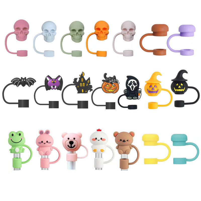 Wholesale  Skull Bat 10mm PVC Soft Straw Tube Cap