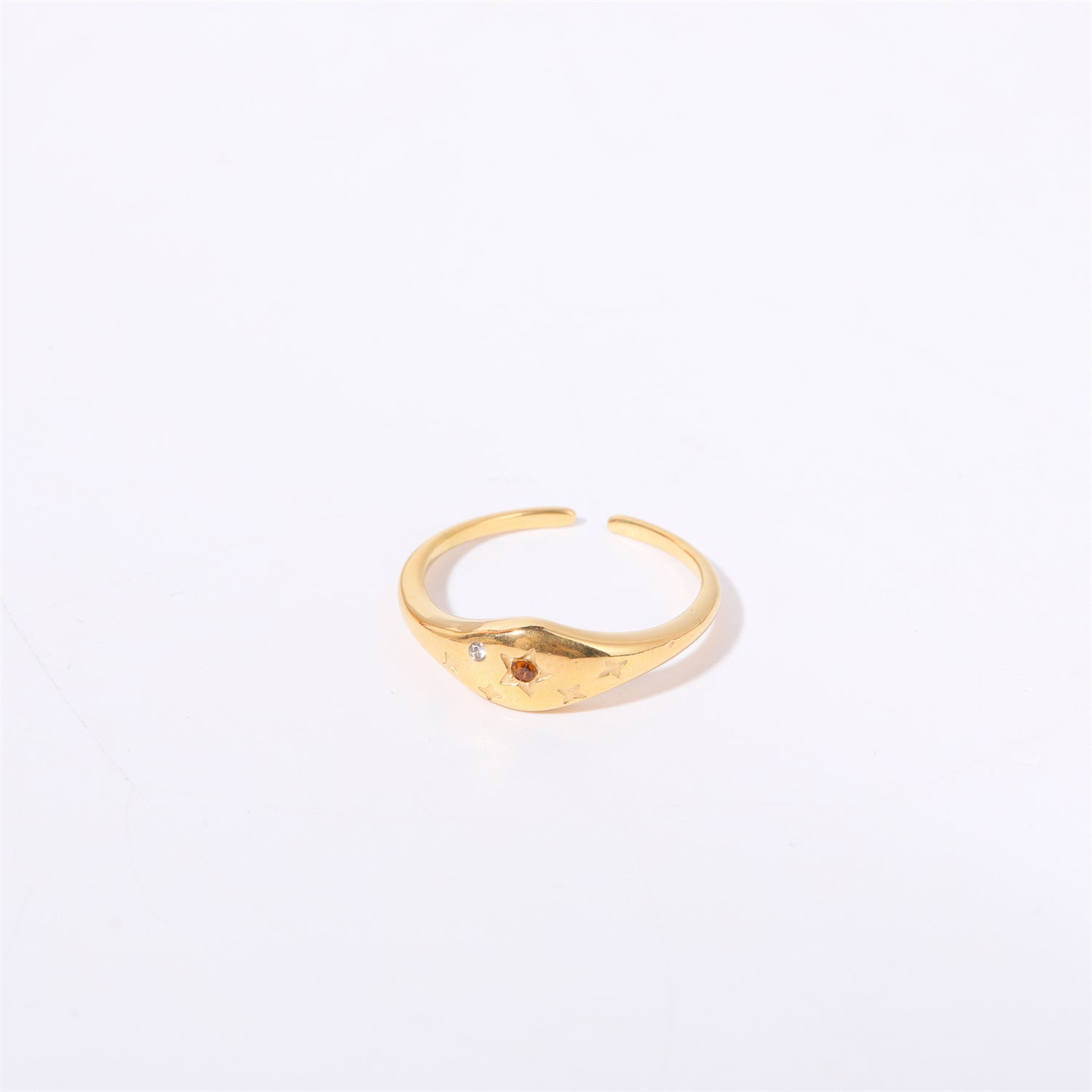 Wholesale 18k Gold Plated Star Zircon Titanium Steel Zodiac Sign Ring