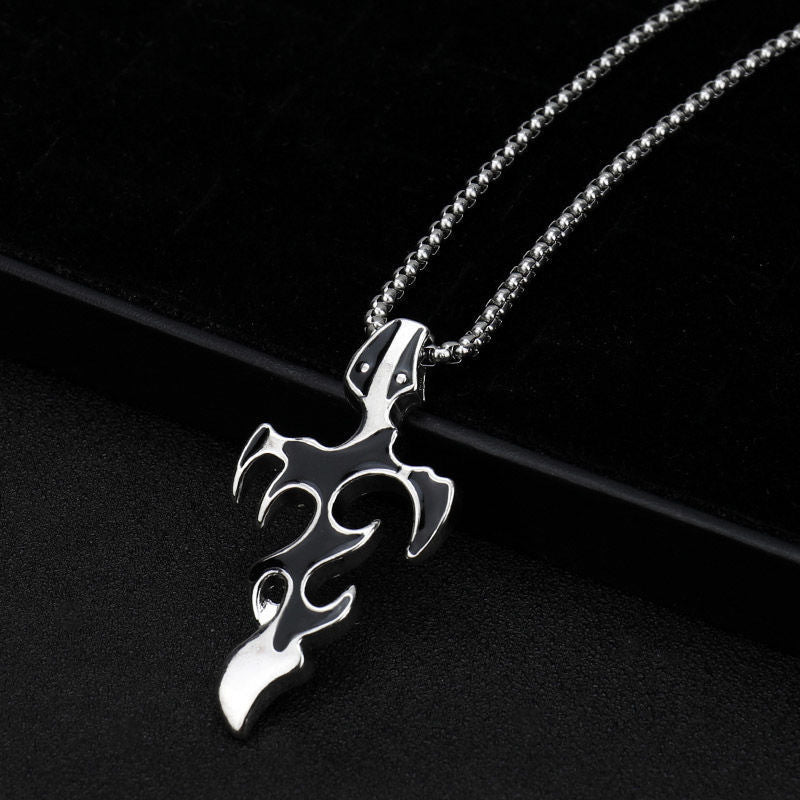 Wholesale Stainless Steel Hip Hop Flame Cross Pendant Necklace for Men