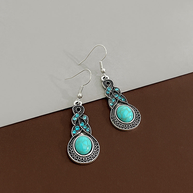 Wholesale Bohemian Owl Dream Catcher Feather Tassel Earrings Turquoise Geometric Carved Fashion Accessory Gift