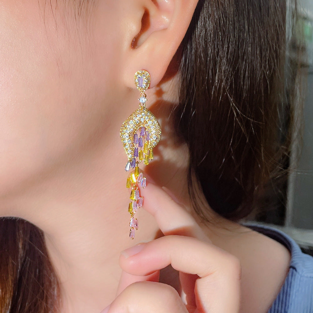 Wholesale Colored Zirconia Tassel Earrings