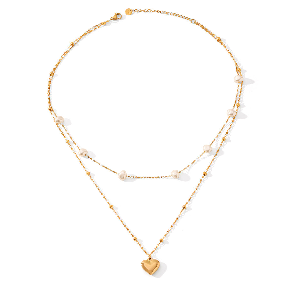 Wholesale  Stainless Steel 18K Gold Heart-Shaped Pendant Pearl Chain Ball Chain