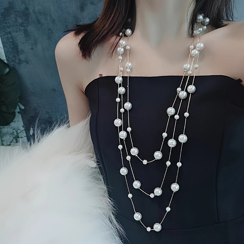 Wholesale long multi-layer pearl necklace