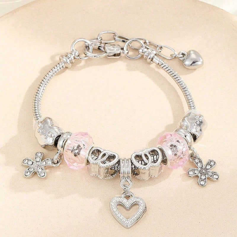Wholesale Heart Shaped Rhinestone Stainless Steel Copper Alloy Beaded Bracelet ACC-BT-JingSY001