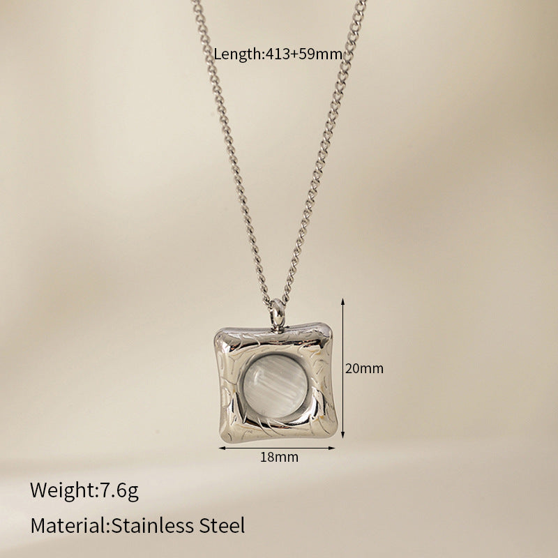 Wholesale square cat' s eye pendant stainless steel necklace
