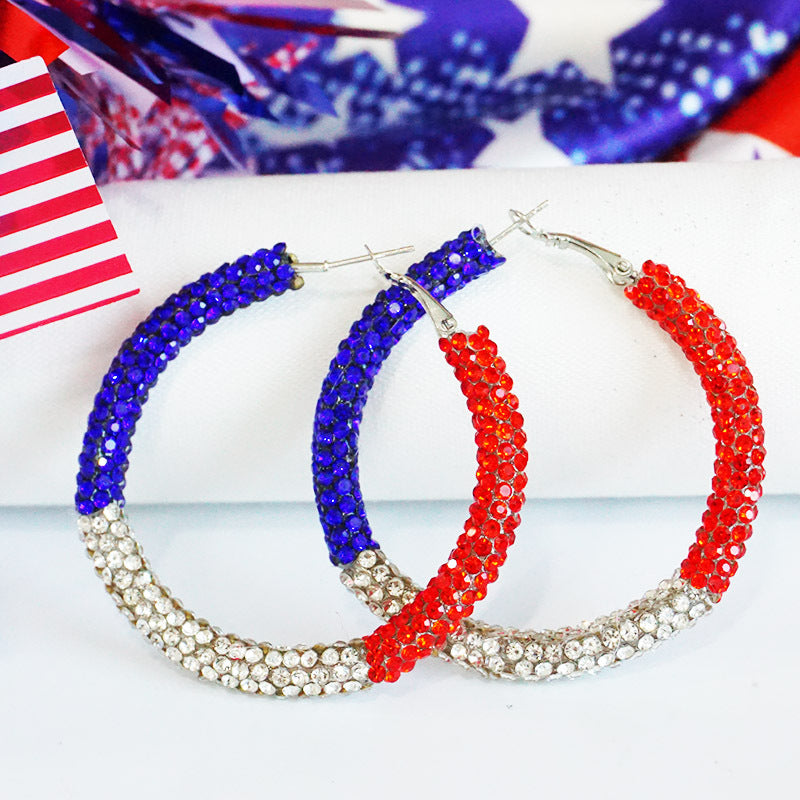 Wholesale 2 Pairs/pack American Independence Day Earrings Color Block Rhinestone Crystal Earrings ACC-ES-HY046