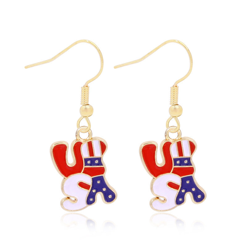 Wholesale American Independence Day Alloy Oil Drop Flag Pentagram Angel Earrings ACC-ES-BinLi003